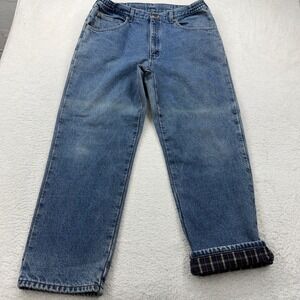 LL Bean Double L Comfort Waist Denim Jeans Mens 36x30 Plaid Lined Blue